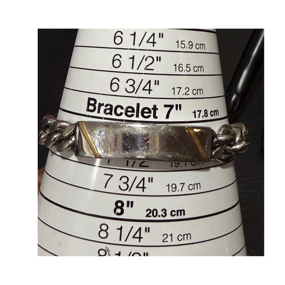 D Hallmark Curb Chain ID Bracelet Mens 7.25" Silver Gold Tone  Biker Link - Picture 8 of 8